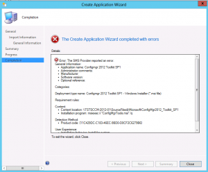 The Create Application Wizard completed with errors