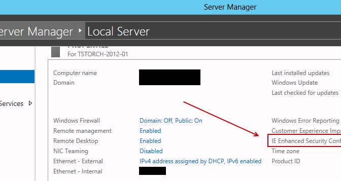 Server 2012 – Configuration – Disable Internet Explorer Enhanced Security