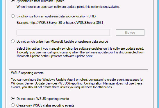 CM 2012–Configuration – Software Update Point Settings